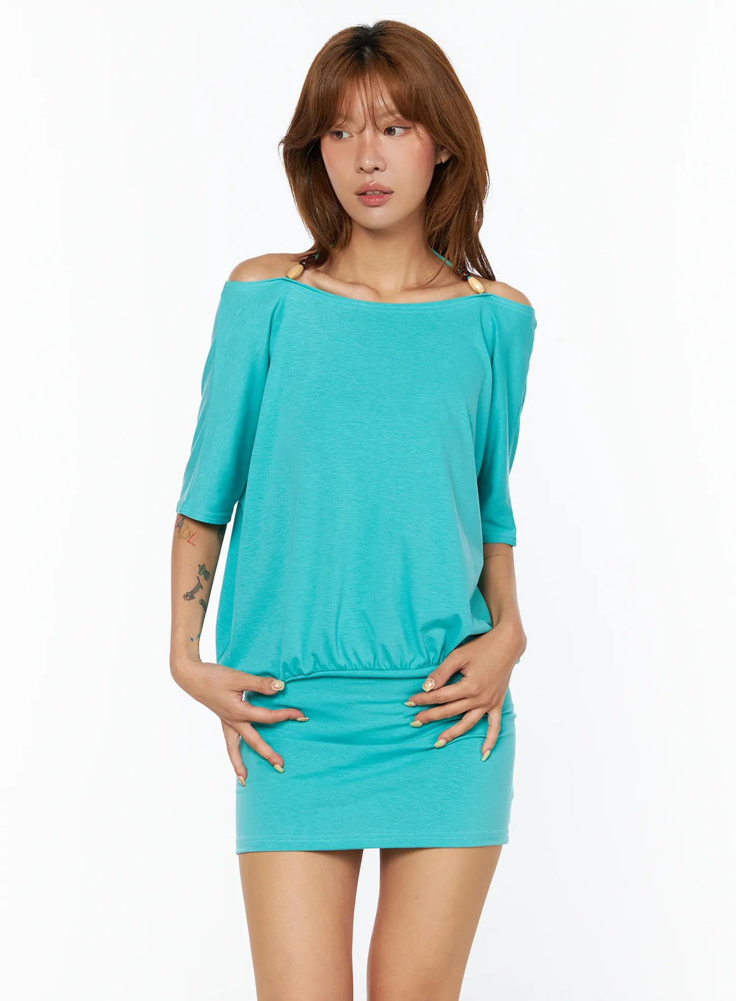 Beaded Halter Off-Shoulder Mini Dress CU518
