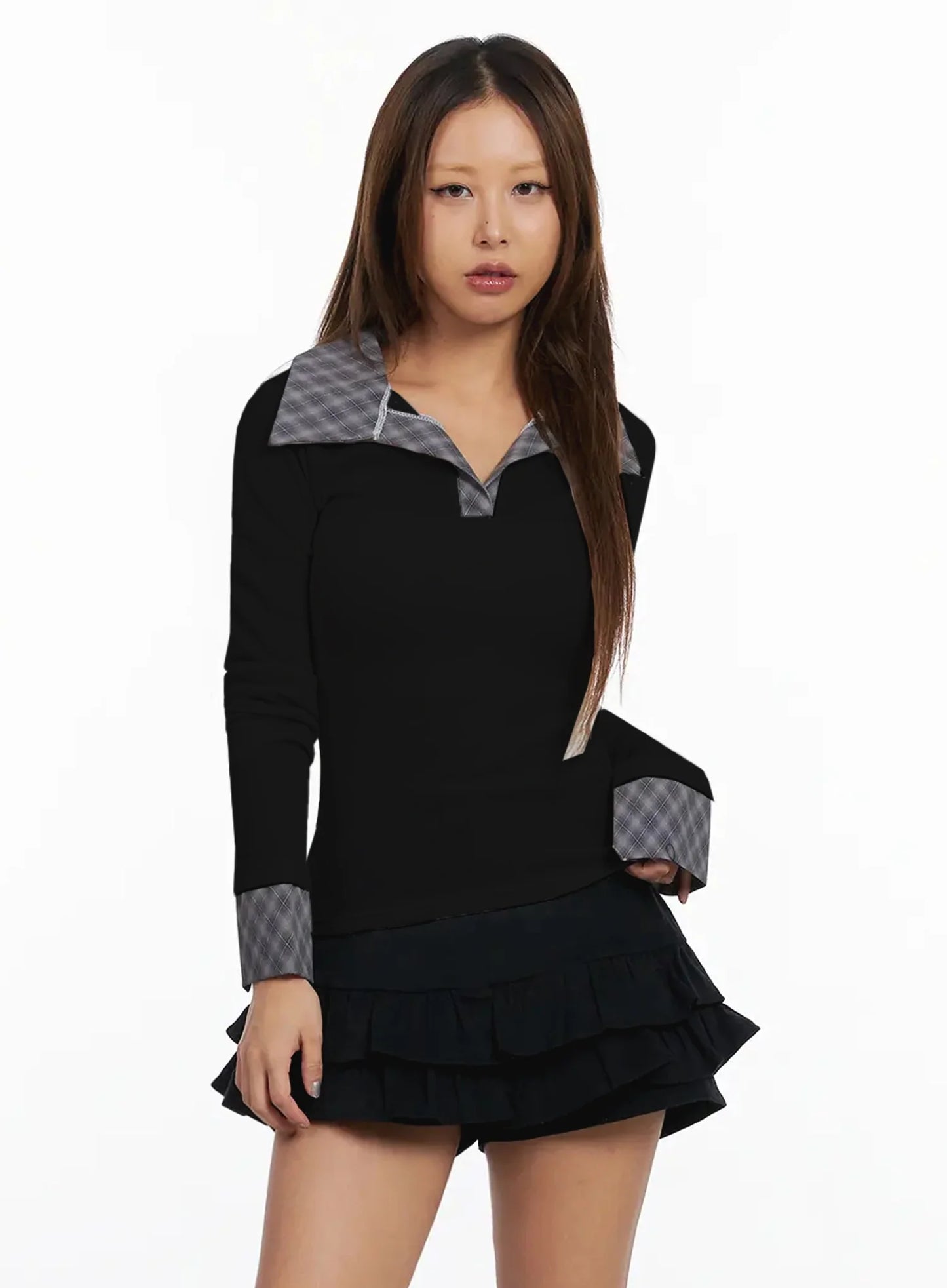 Checkered Collar Top IN528