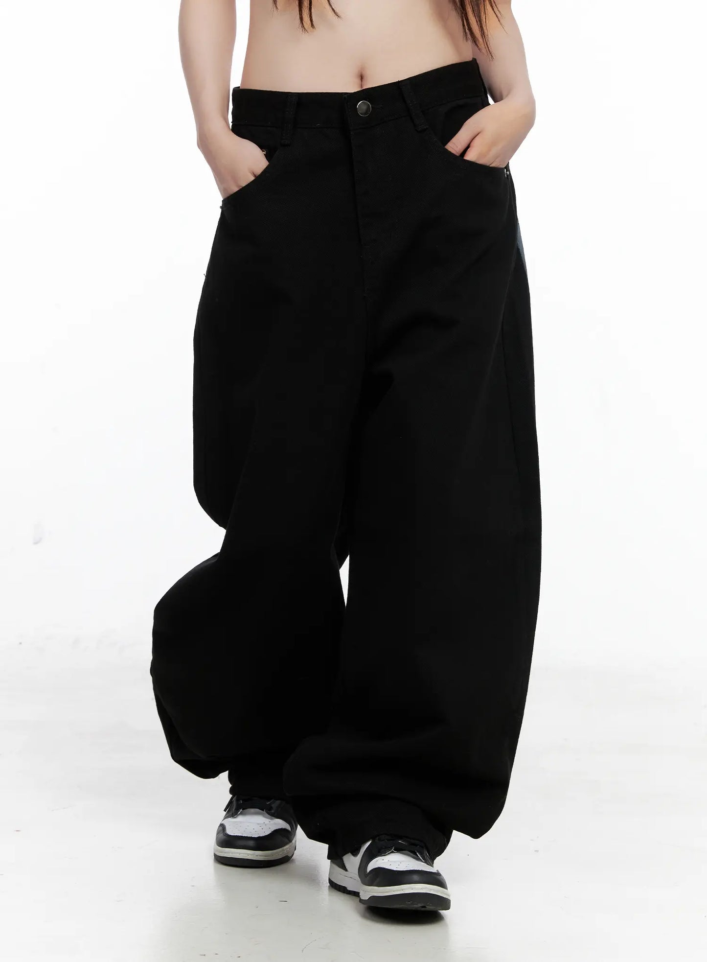 Baggy Black Graphic Cotton Pants CO521