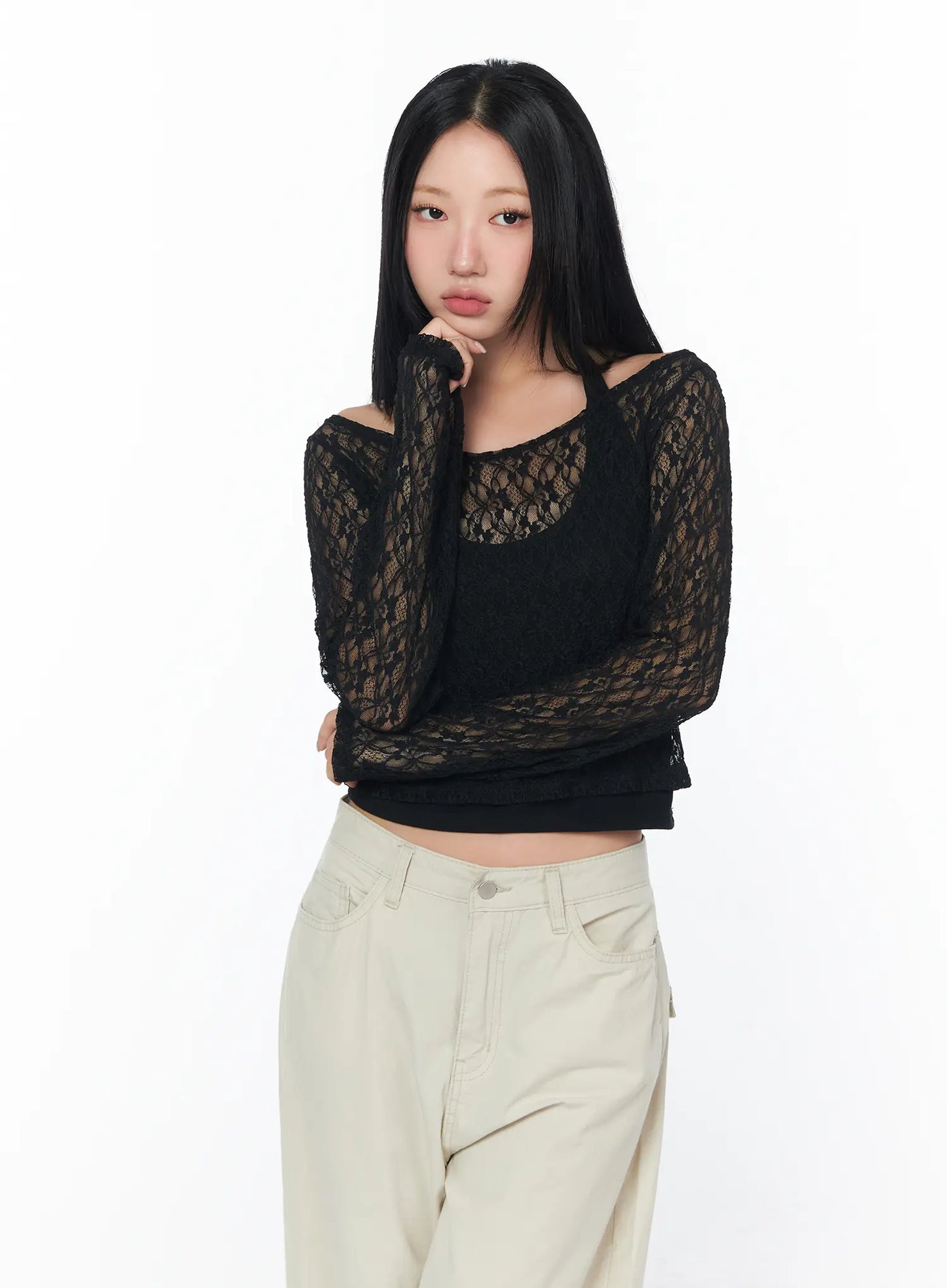 Chic Sheer Lace Top Set CY512