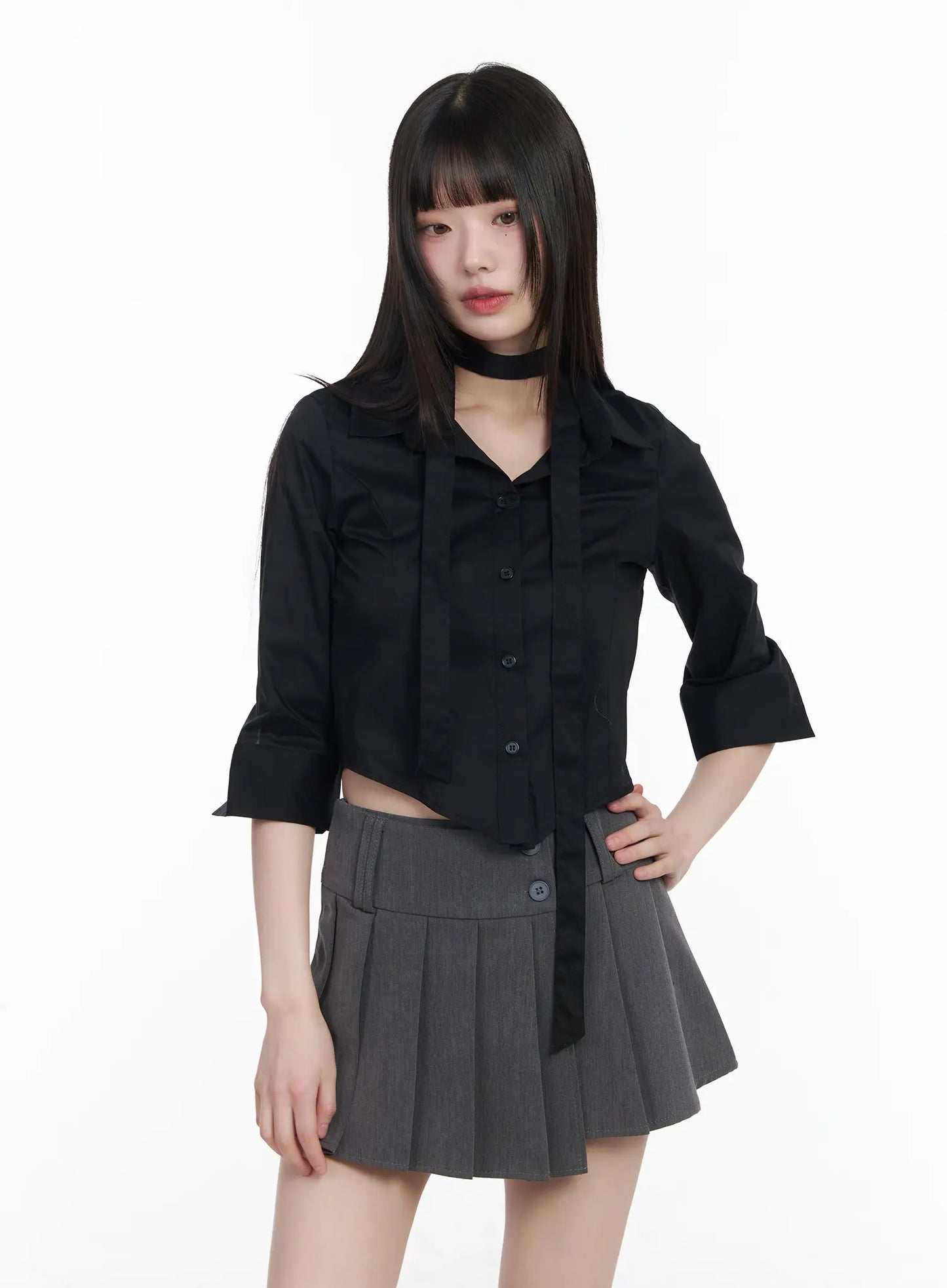 Chic Cropped Blouse & Scarf Set CM525