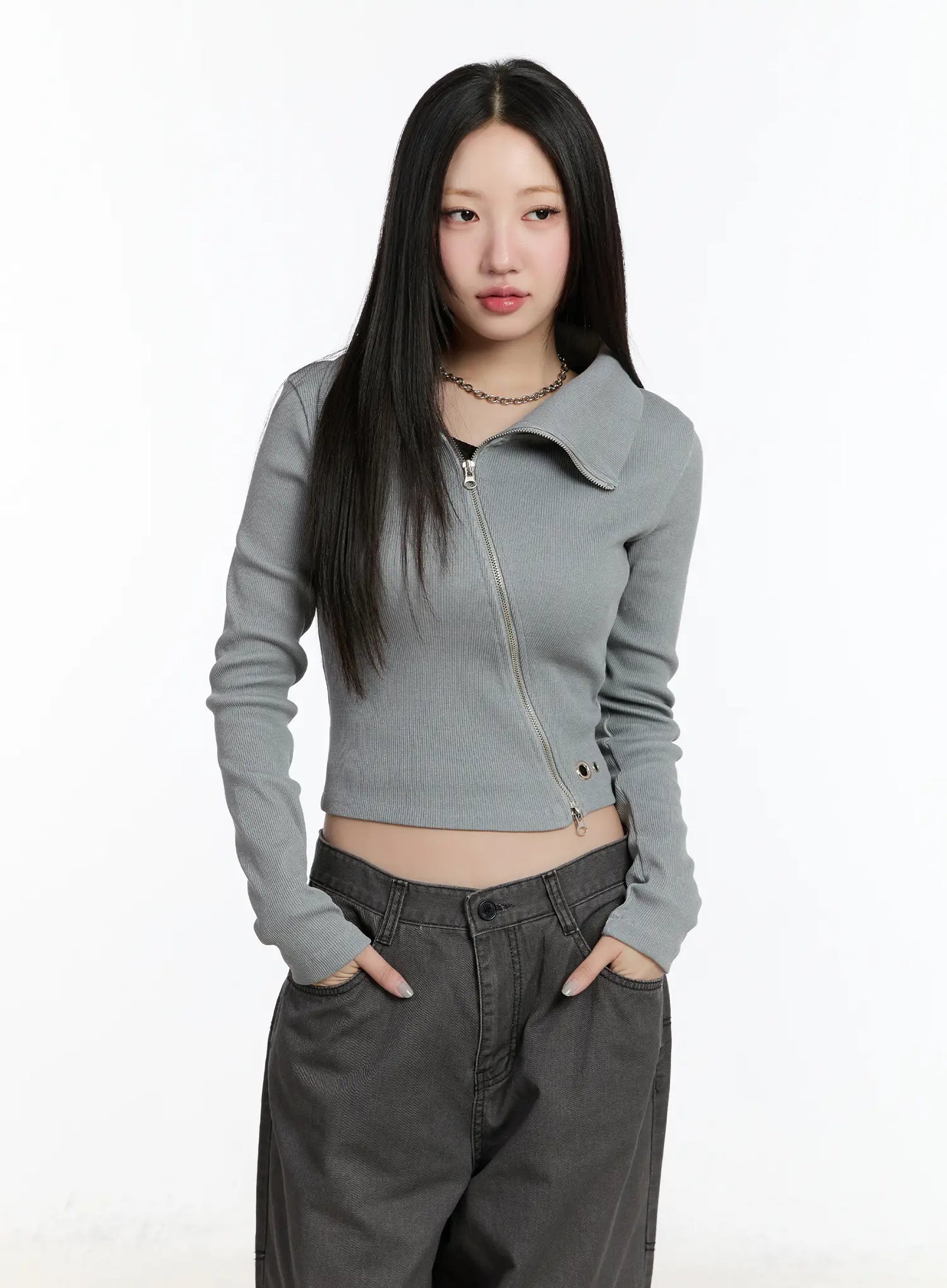 Asymmetric Zip Crop Jacket CM511