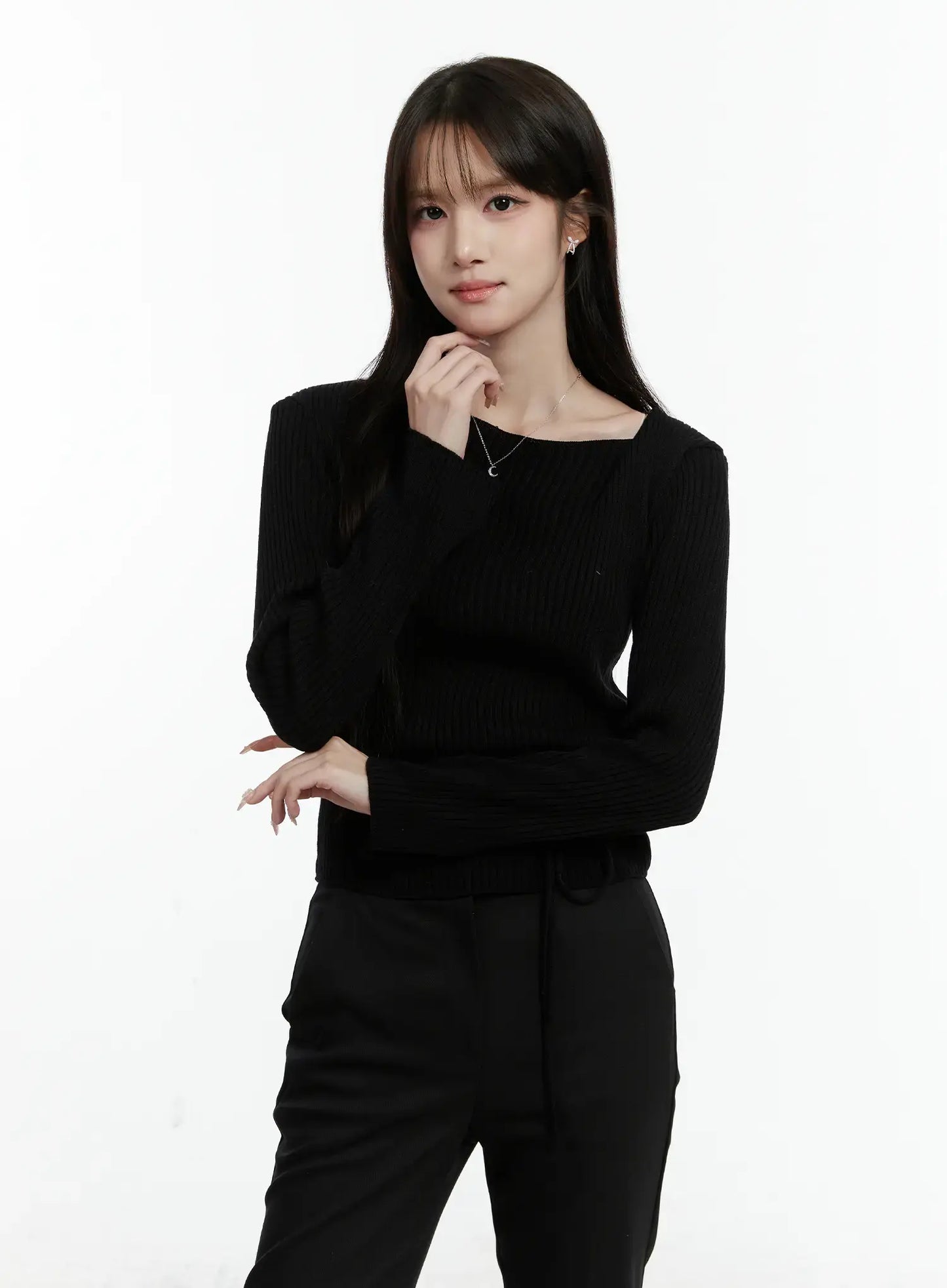 Asymmetrical Boat Neck Knit Top CD523