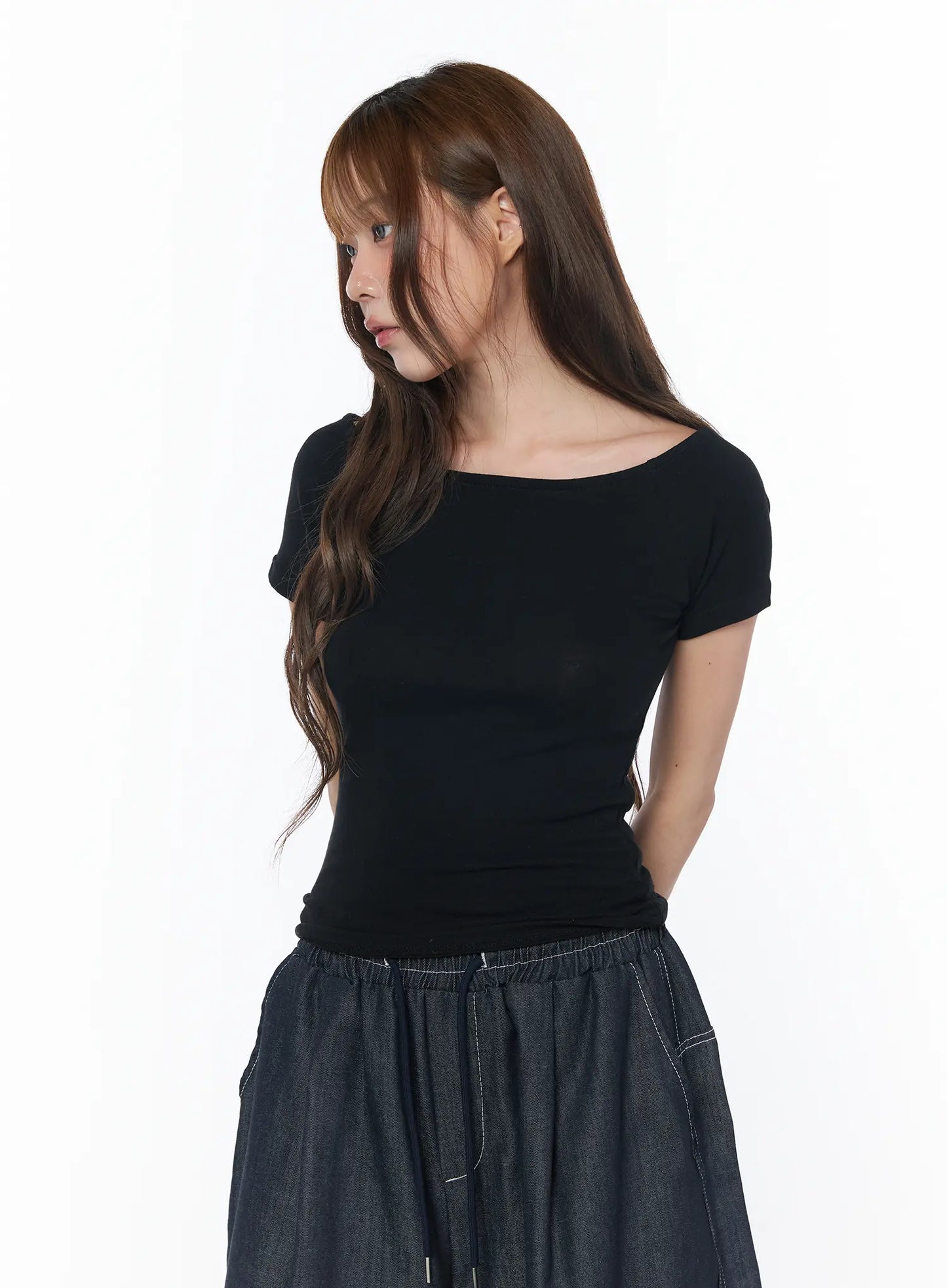 Basic Off-Shoulder Short Sleeve Tee CY529