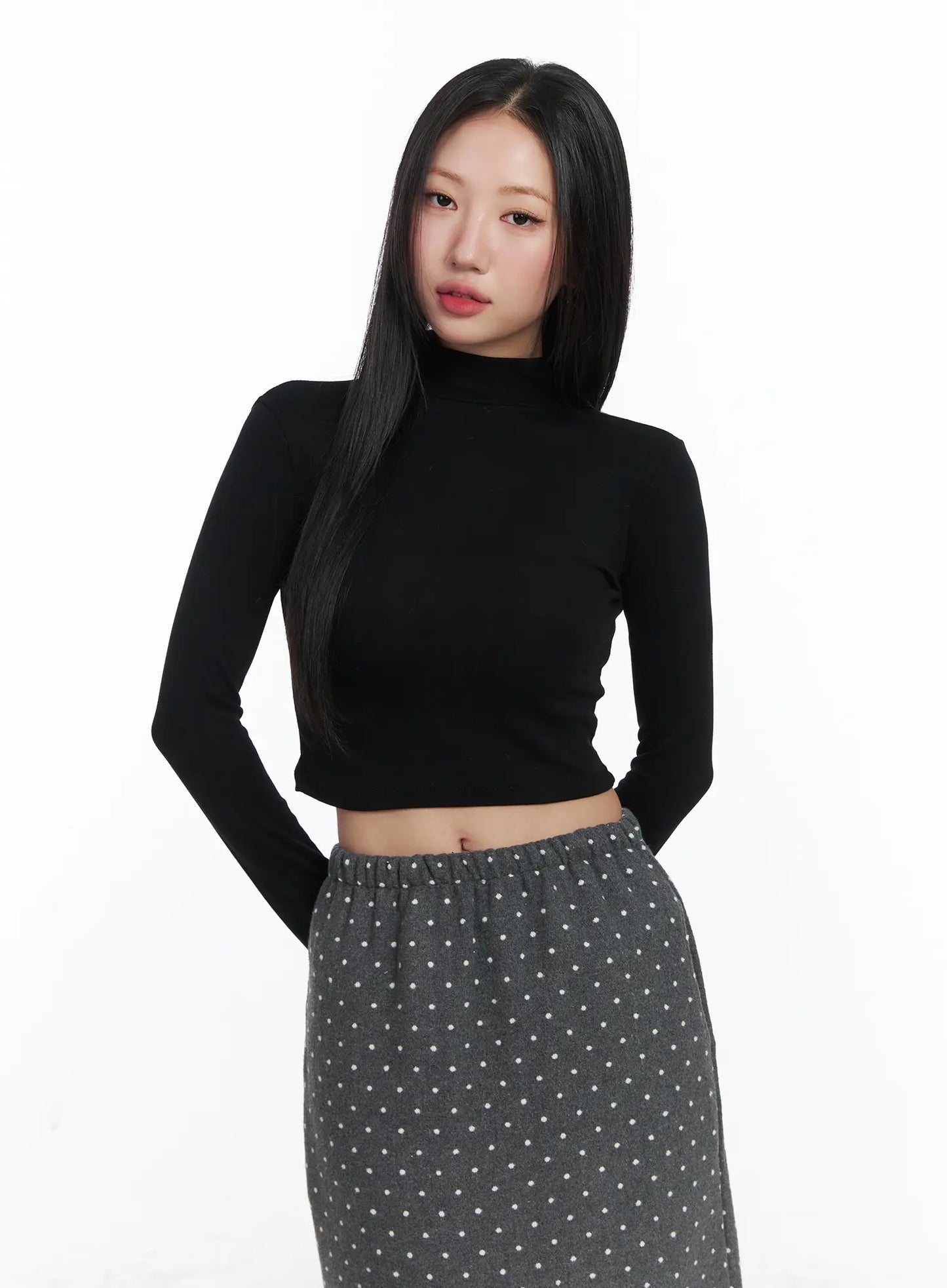 Basic Mock Neck Long Sleeve Crop Top CD529
