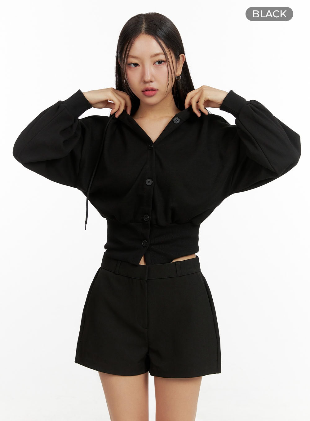 Buttoned Crop Sweat Hoodie OU411