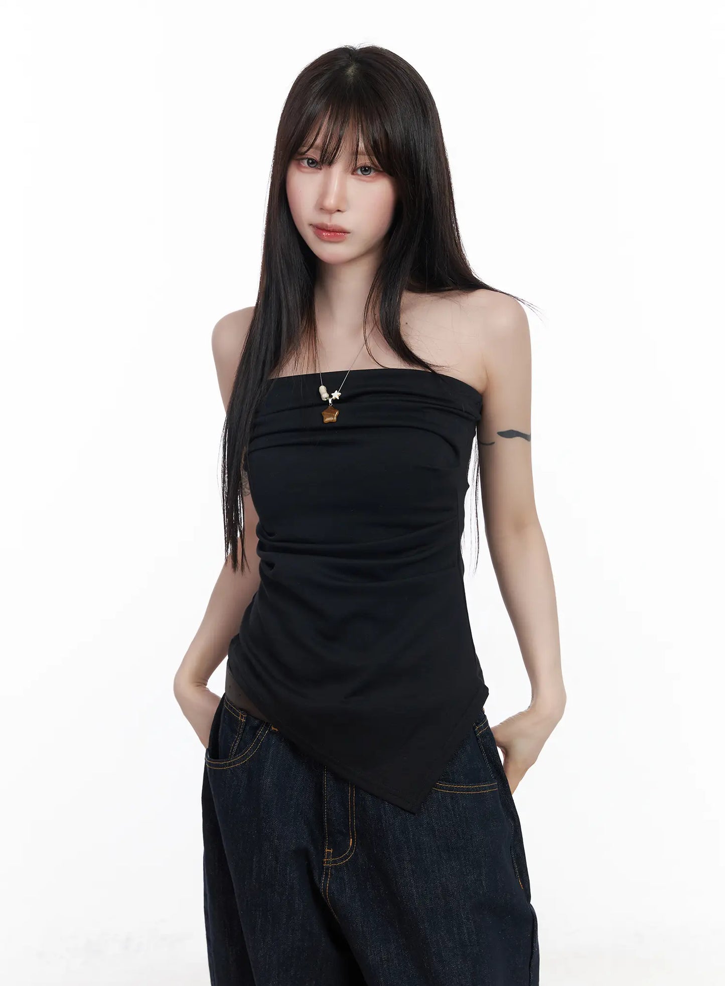 Asymmetric Shirred Tube Top CF523