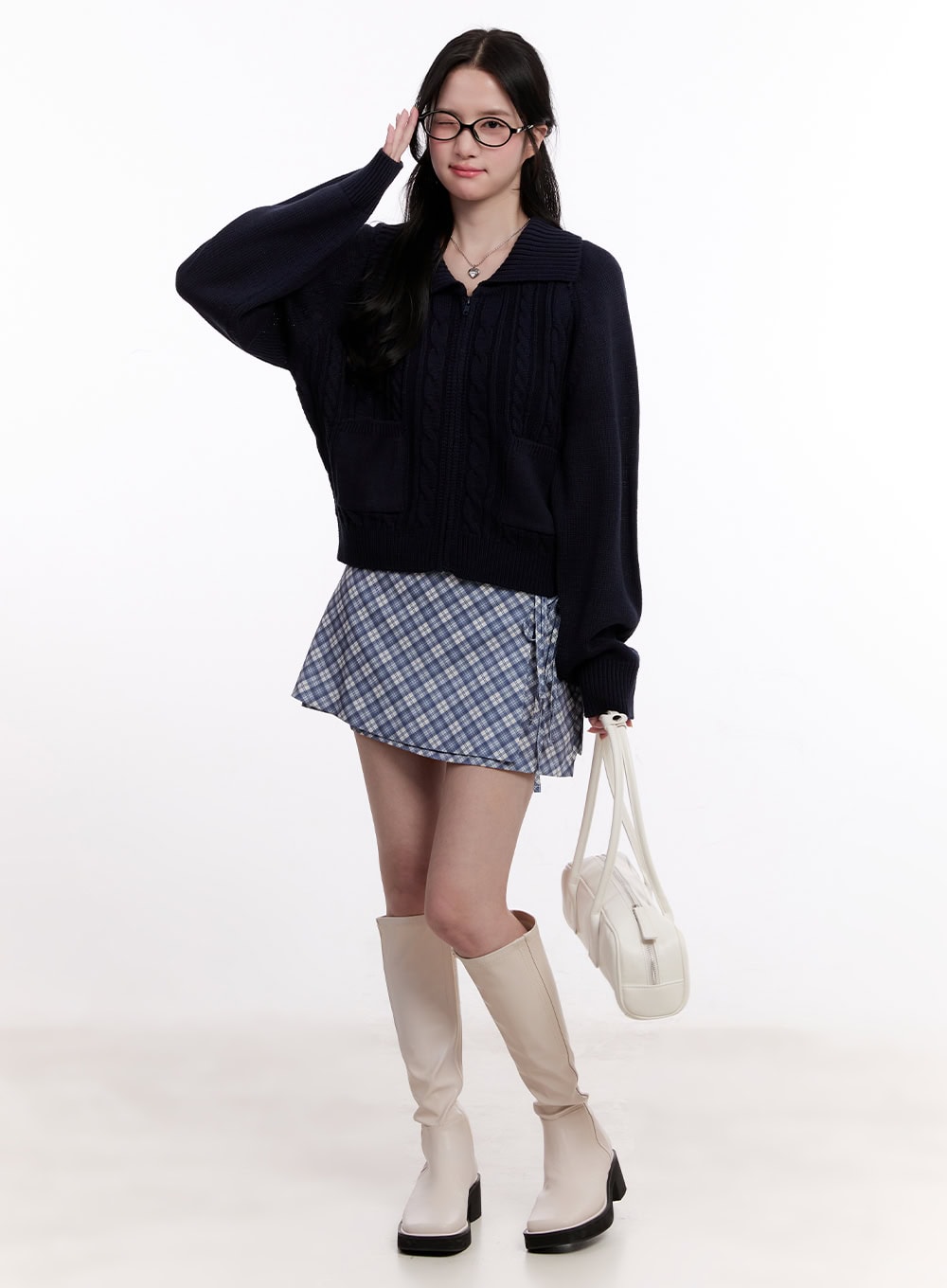 Cable Knit Zip-Up Cardigan CM526