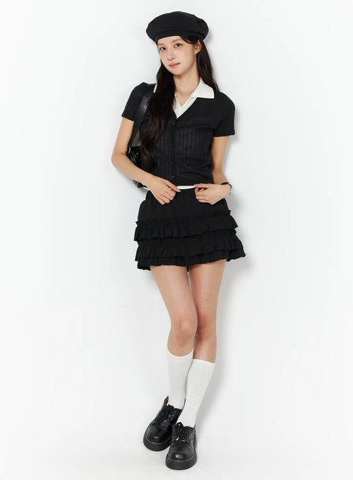 Banding Waist Ruffle Mini Skirt CU522