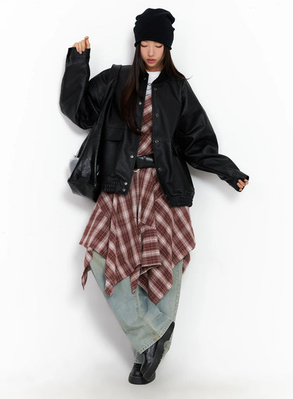 Asymmetrical Plaid Maxi Dress CO515