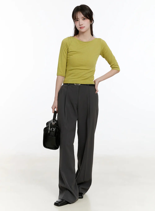 Basic Pin-Tuck Wide Leg Slacks CM505