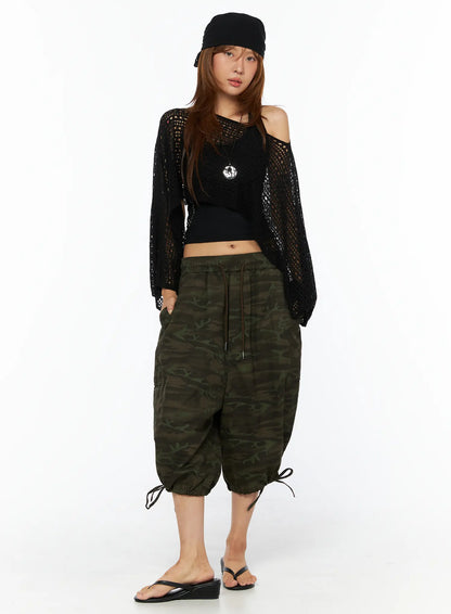 Camouflage Drawstring Wide Shorts CU517