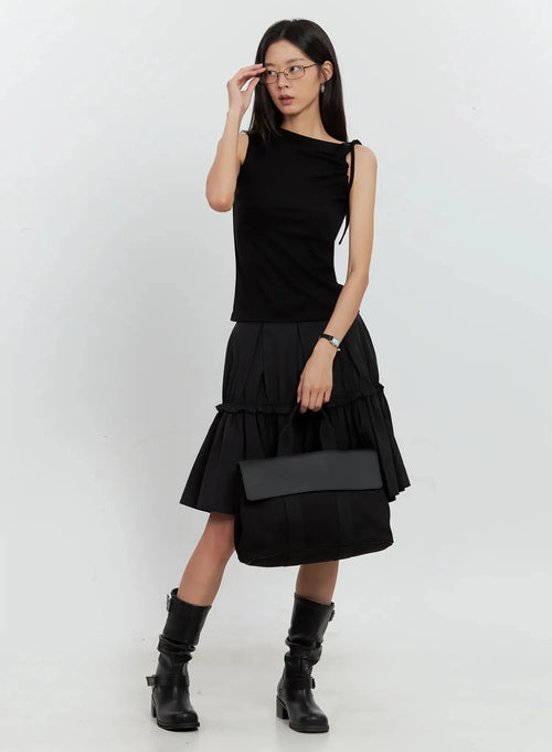 Asymmetric High Neck Tank Top IL528