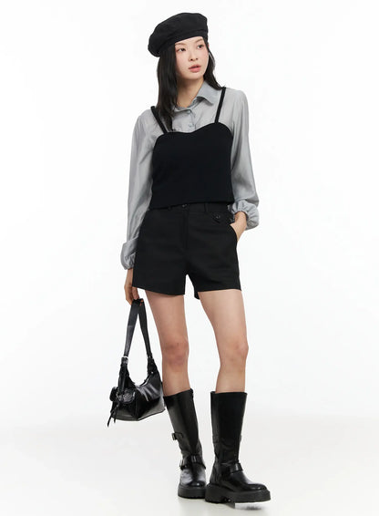 Button Detail Cotton Shorts IM524