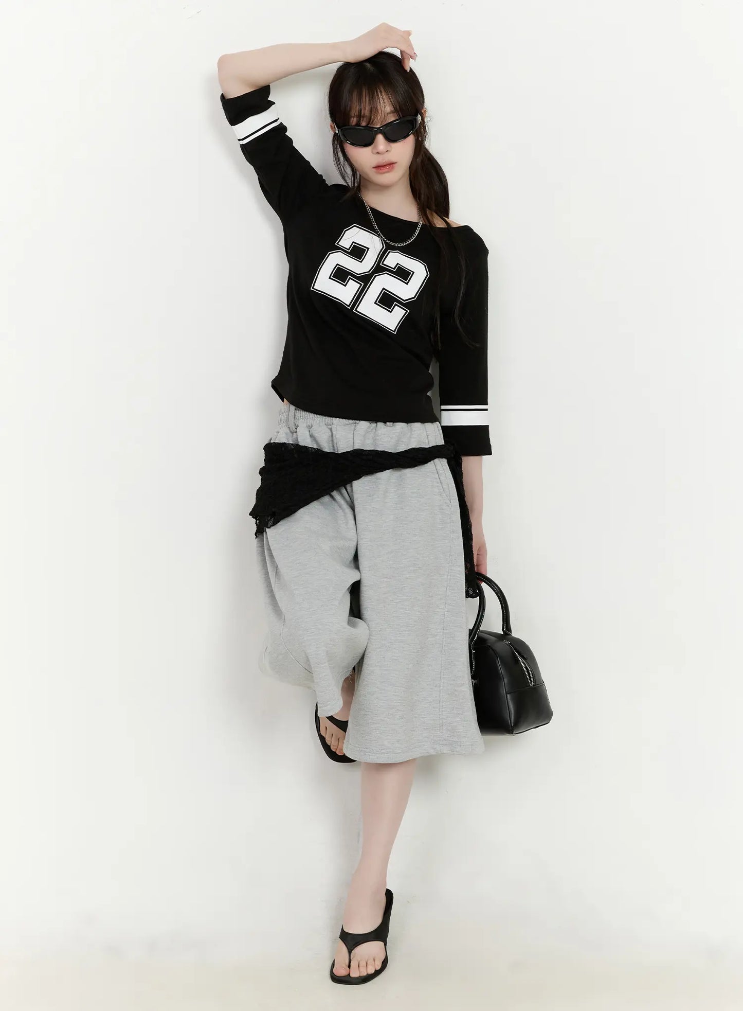 Casual Numeric Print Boatneck Top CA503