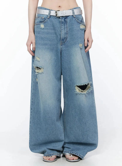 Ares Wide Leg Distressed Jeans IU512