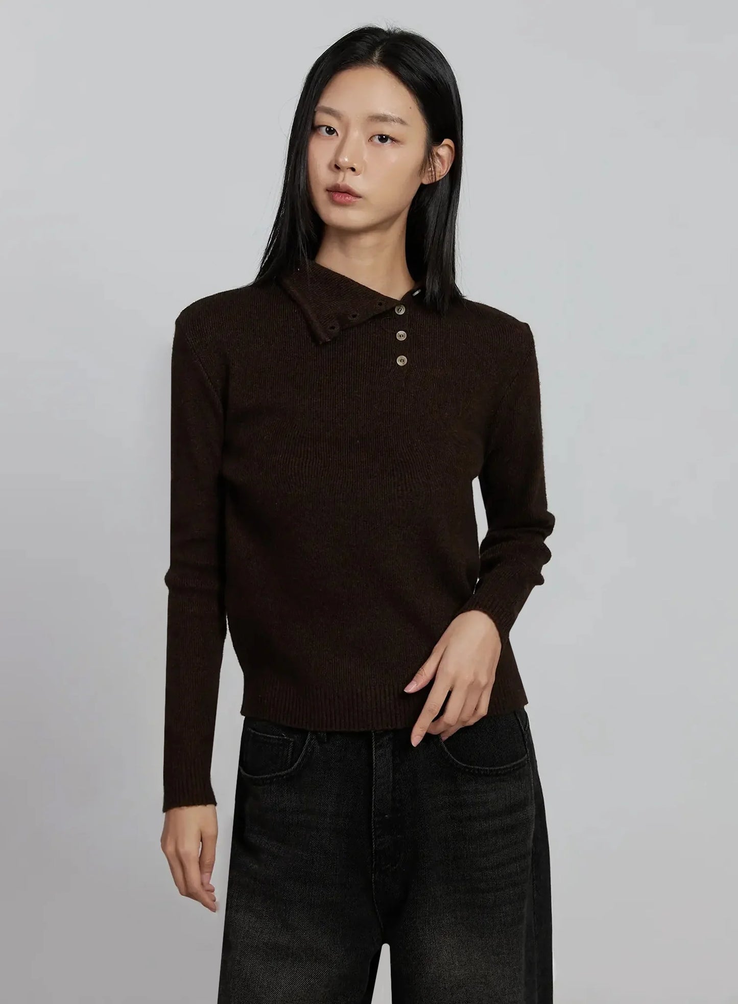 Button Detail High Neck Sweater IM520