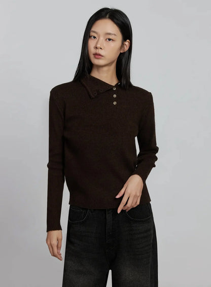 Button Detail High Neck Sweater IM520