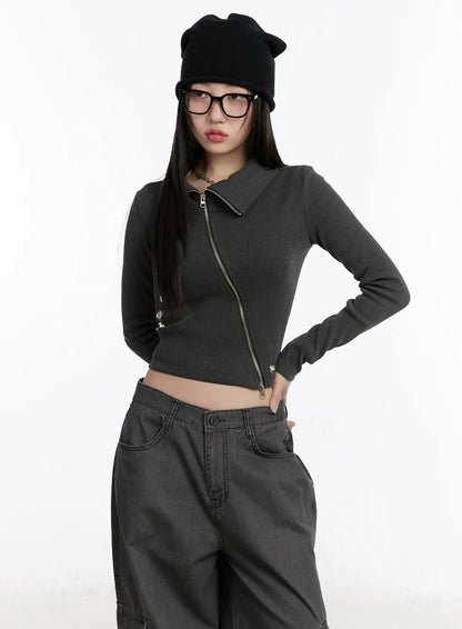 Asymmetric Zip Crop Jacket CM511