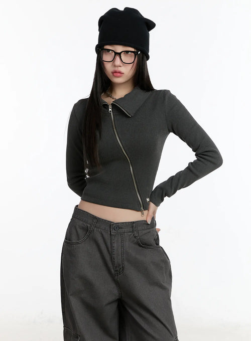 Asymmetric Zip Crop Jacket CM511