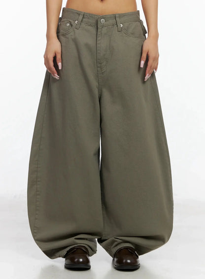 Back Corset Belt Wide-Leg Cotton Pants IA527