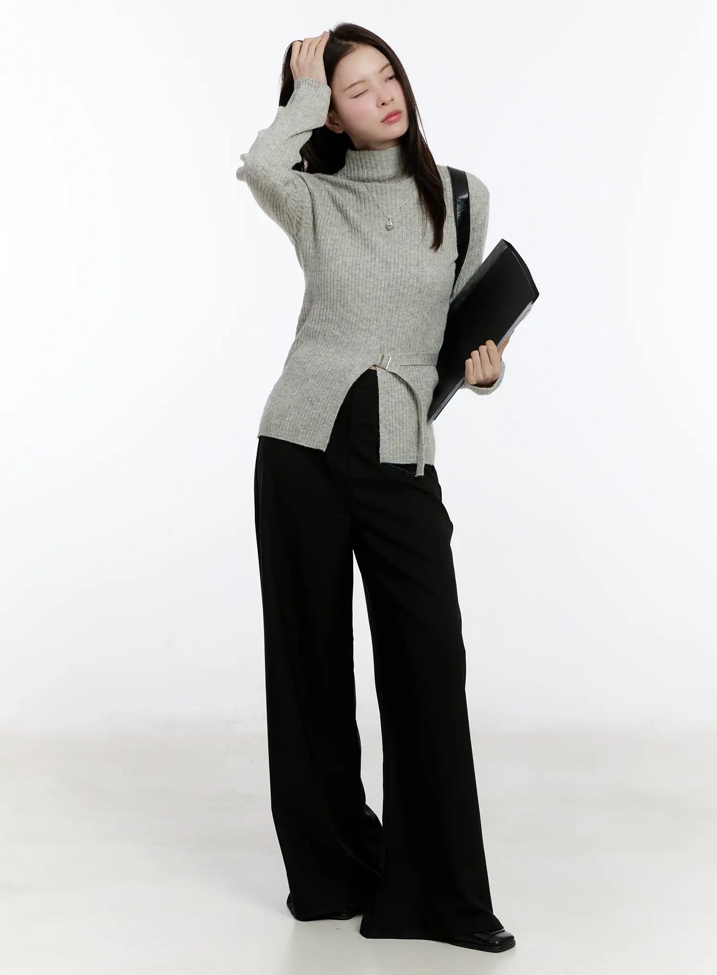 Buckle Ribbed Half Turtleneck Sweater