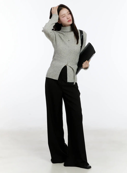 Buckle Ribbed Half Turtleneck Sweater