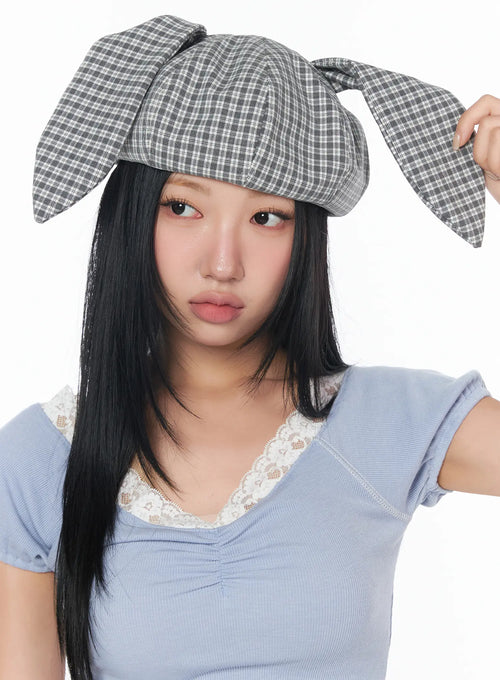 Checkered Rabbit Ear Hat CY513
