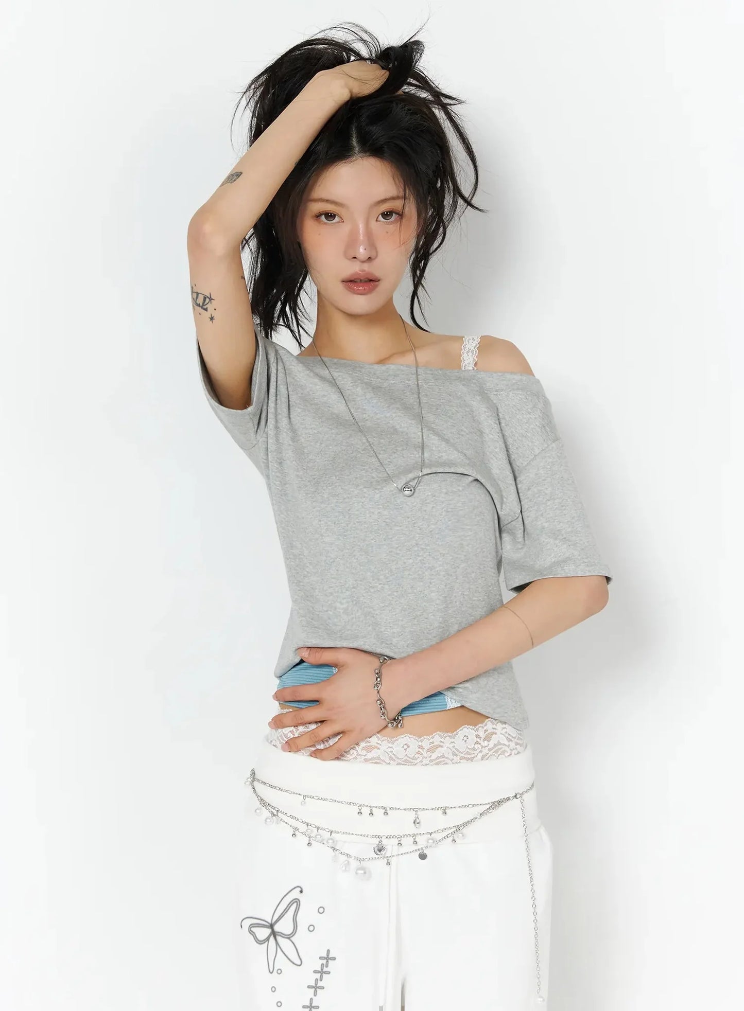 Casual One-Shoulder Oversized Tee IU508