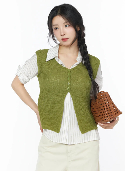 Button Knit Sleeveless Cardigan CY522