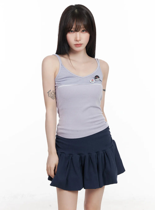 Casual Ribbed Sleeveless Top With Badges CF523