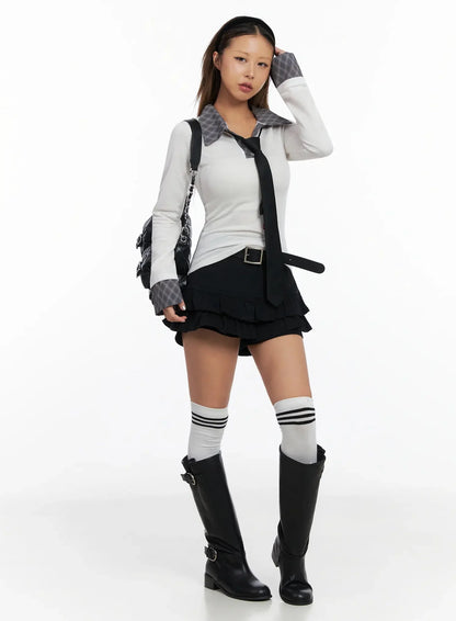 Checkered Collar Top IN528