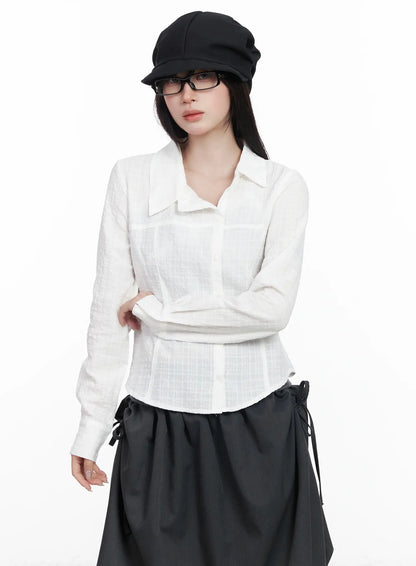 Asymmetric Plaid Long Sleeve Shirt CF523