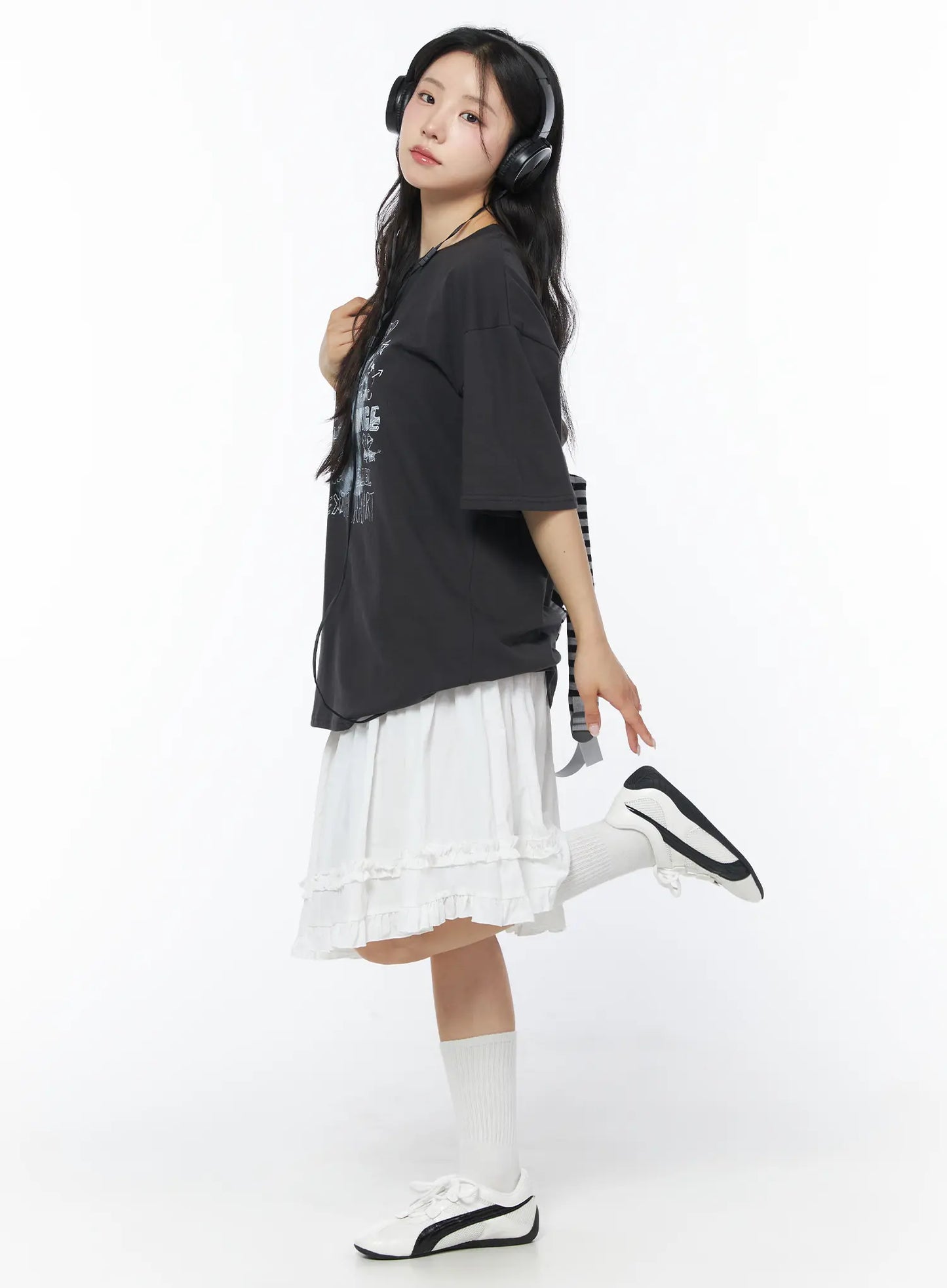 Asymmetric Frill Trim Midi Skirt CD805