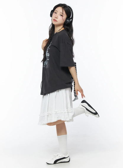 Asymmetric Frill Trim Midi Skirt CD805