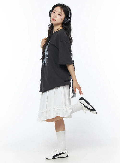 Asymmetric Frill Trim Midi Skirt CD805