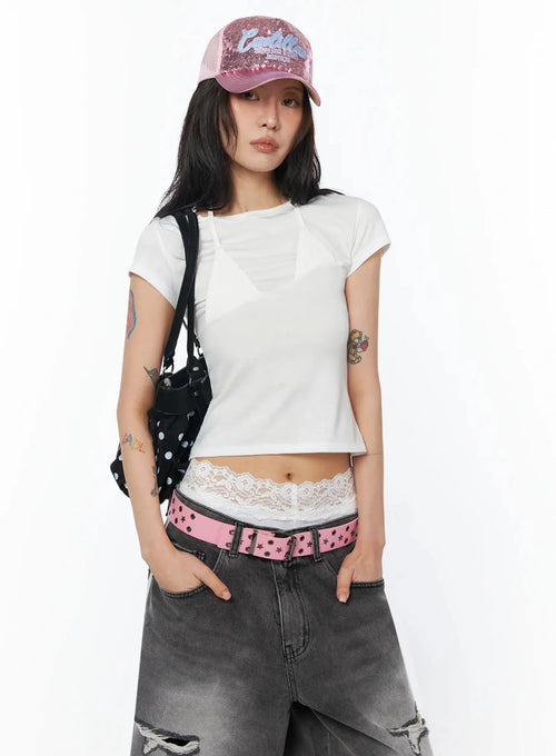 Asymmetric Layered Crop Tee IU509