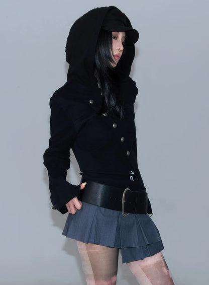 Asymmetric Button-Detail Hoodie CF527