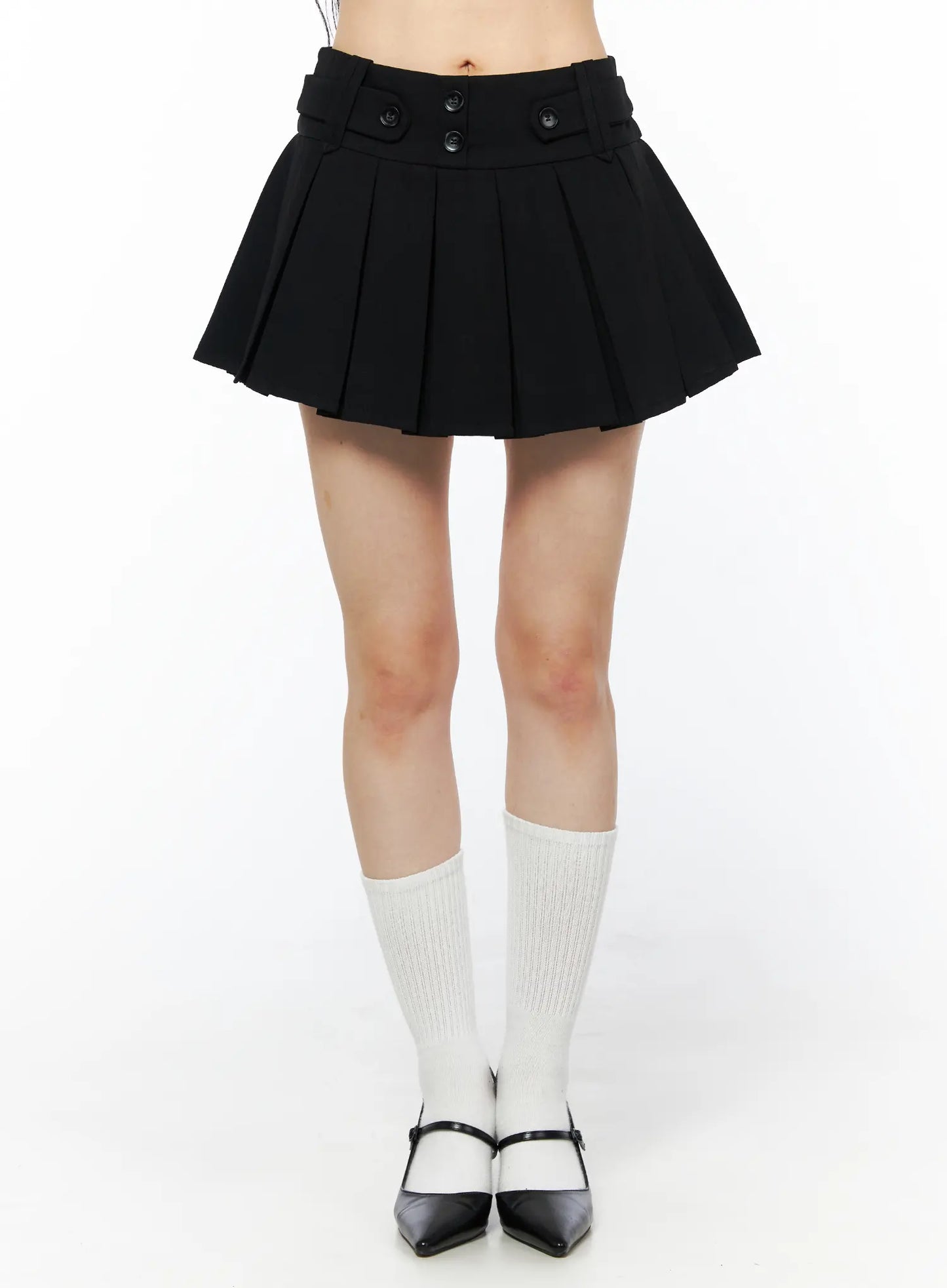 Buttoned Pleated Mini Skirt CU511