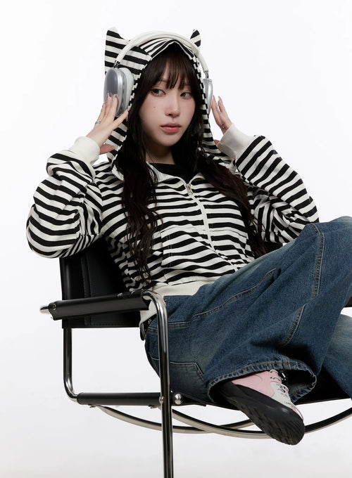 Cat Ear Striped Hoodie CO501