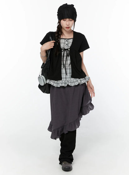 Asymmetric Frill Midi Skirt CY515