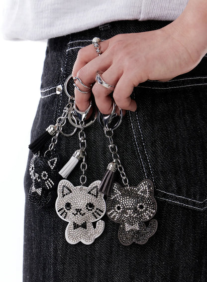 Black and White Rhinestone Ribbon Character Keychain IA524