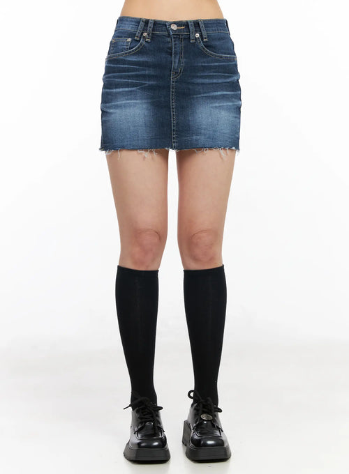 Classic Frayed Hem Denim Mini Skirt CM516