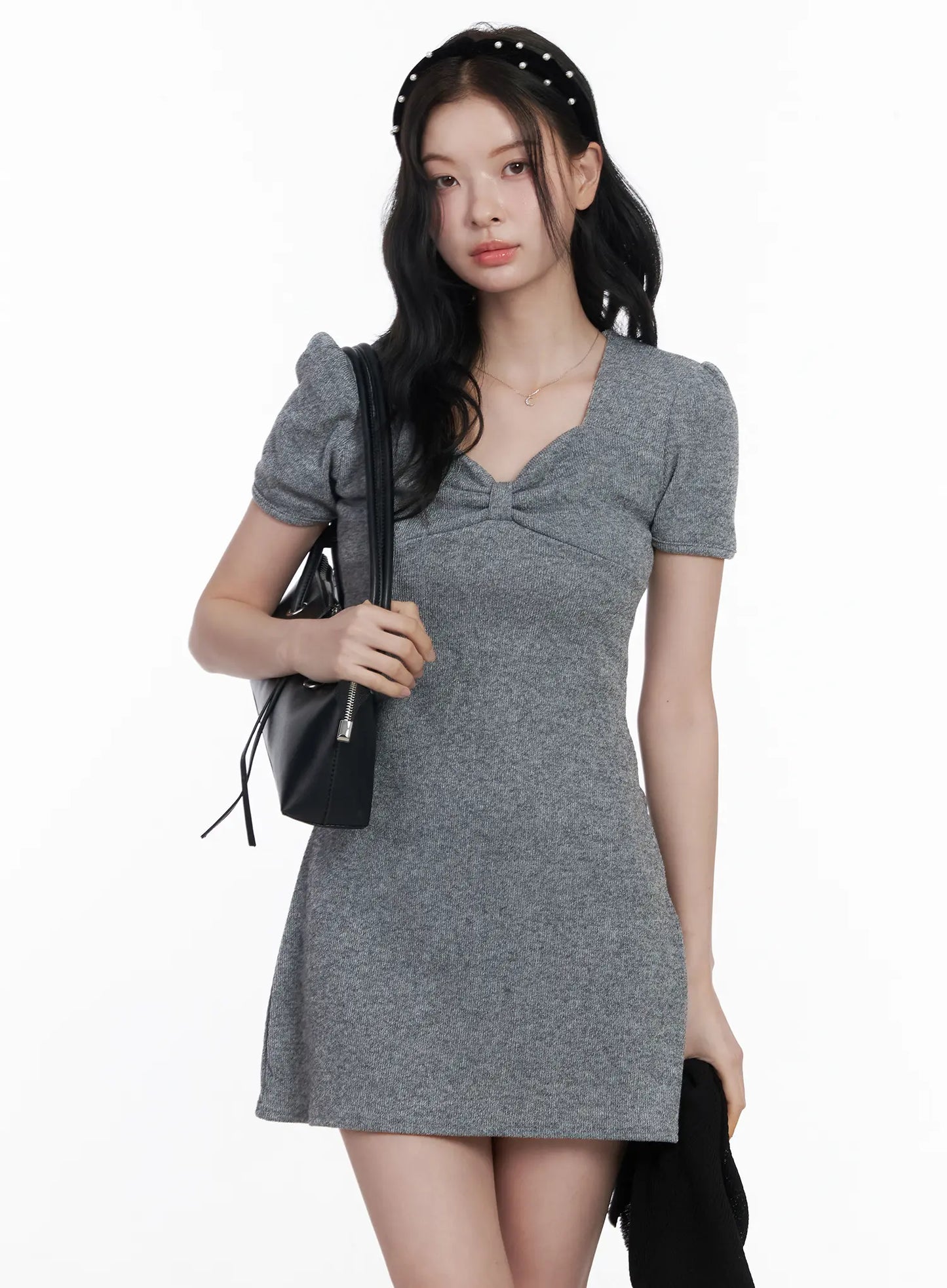 Bow Accent Short Sleeve Mini Dress CA509
