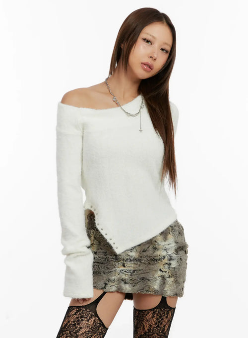 Asymmetric Fluffy Stud Sweater CD517