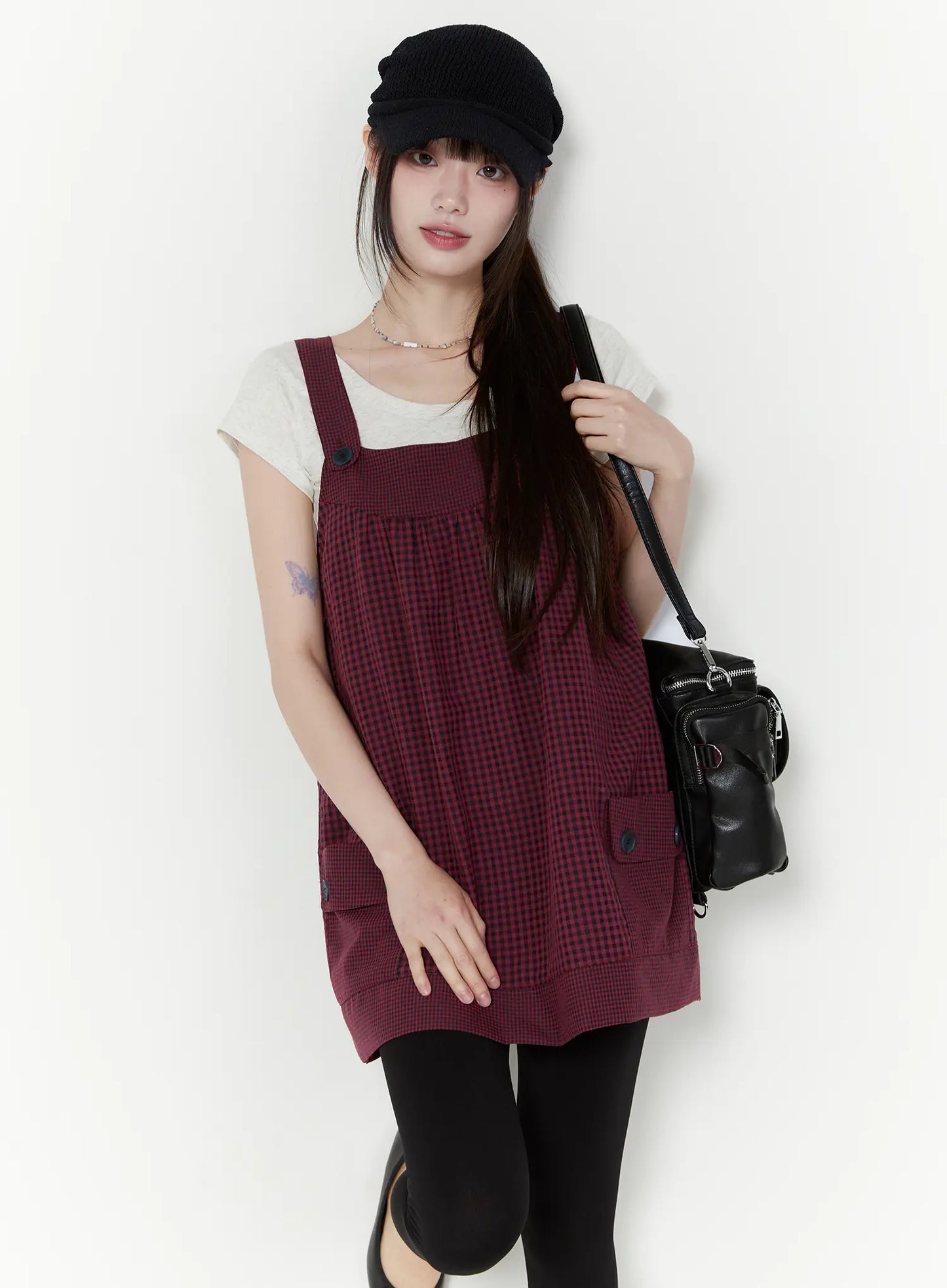 Button Accent Plaid Mini Dress CU508