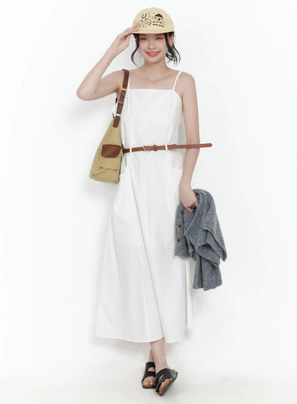Adjustable Strap Belted Maxi Dress CA509