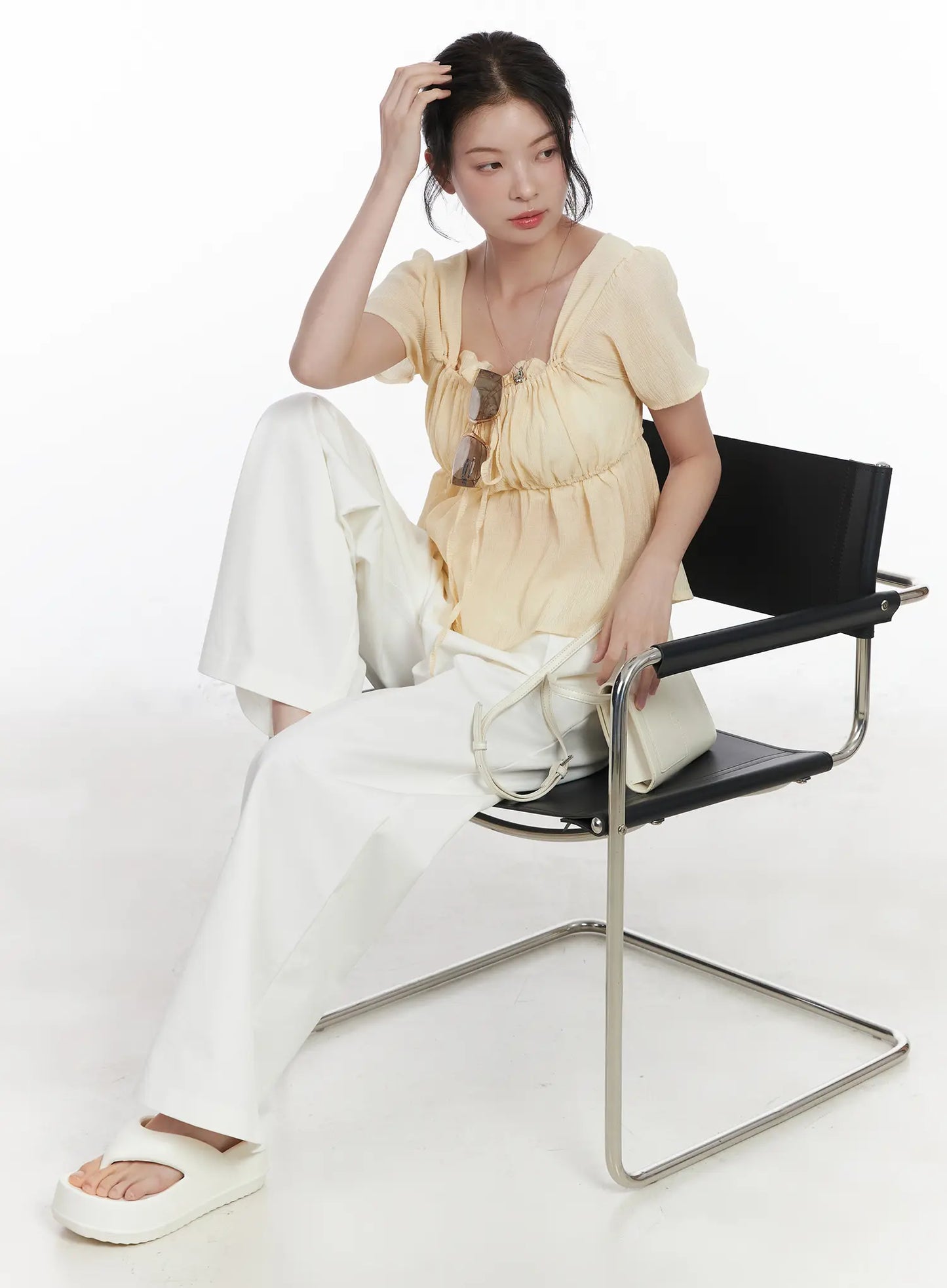 Chiffon Ruffle Short Sleeve Blouse CA510