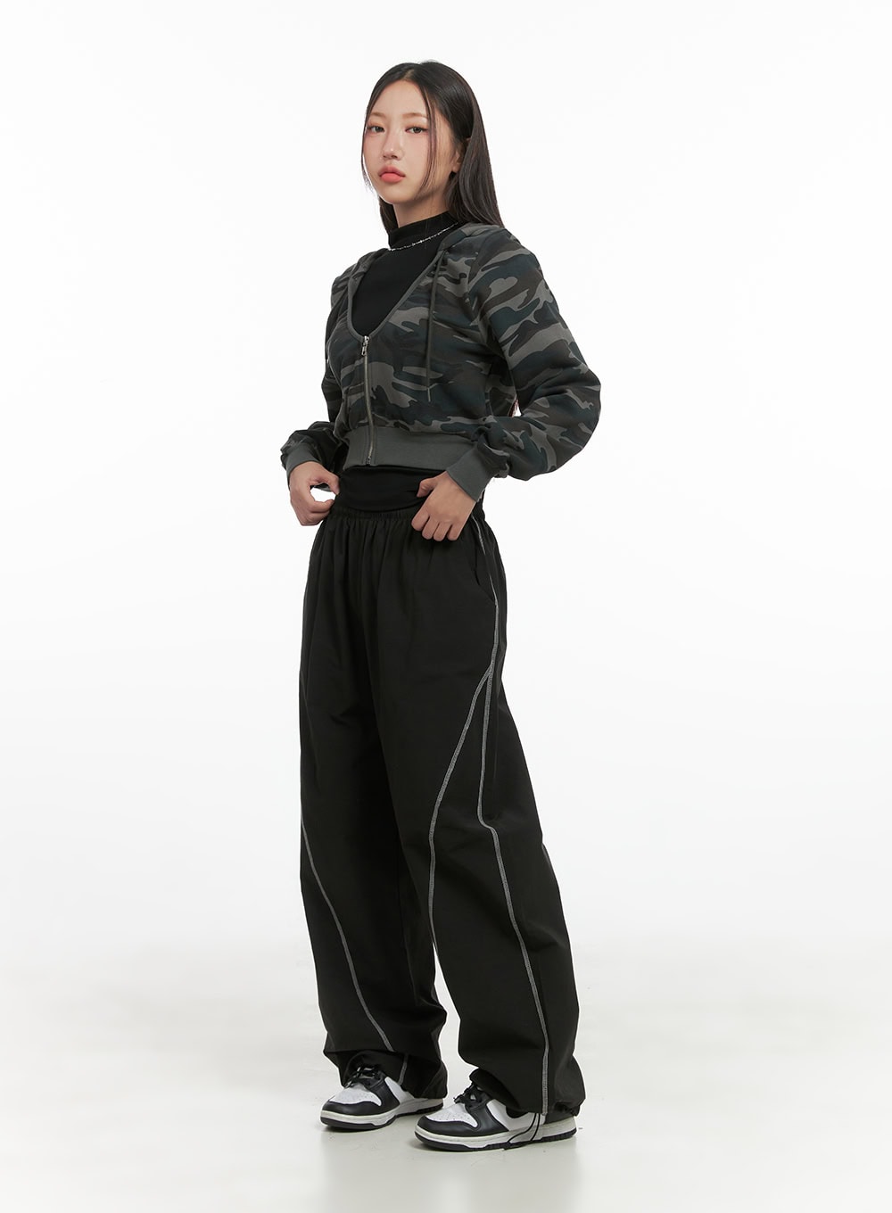 Camo Cropped Hoodie Zip-up CO402