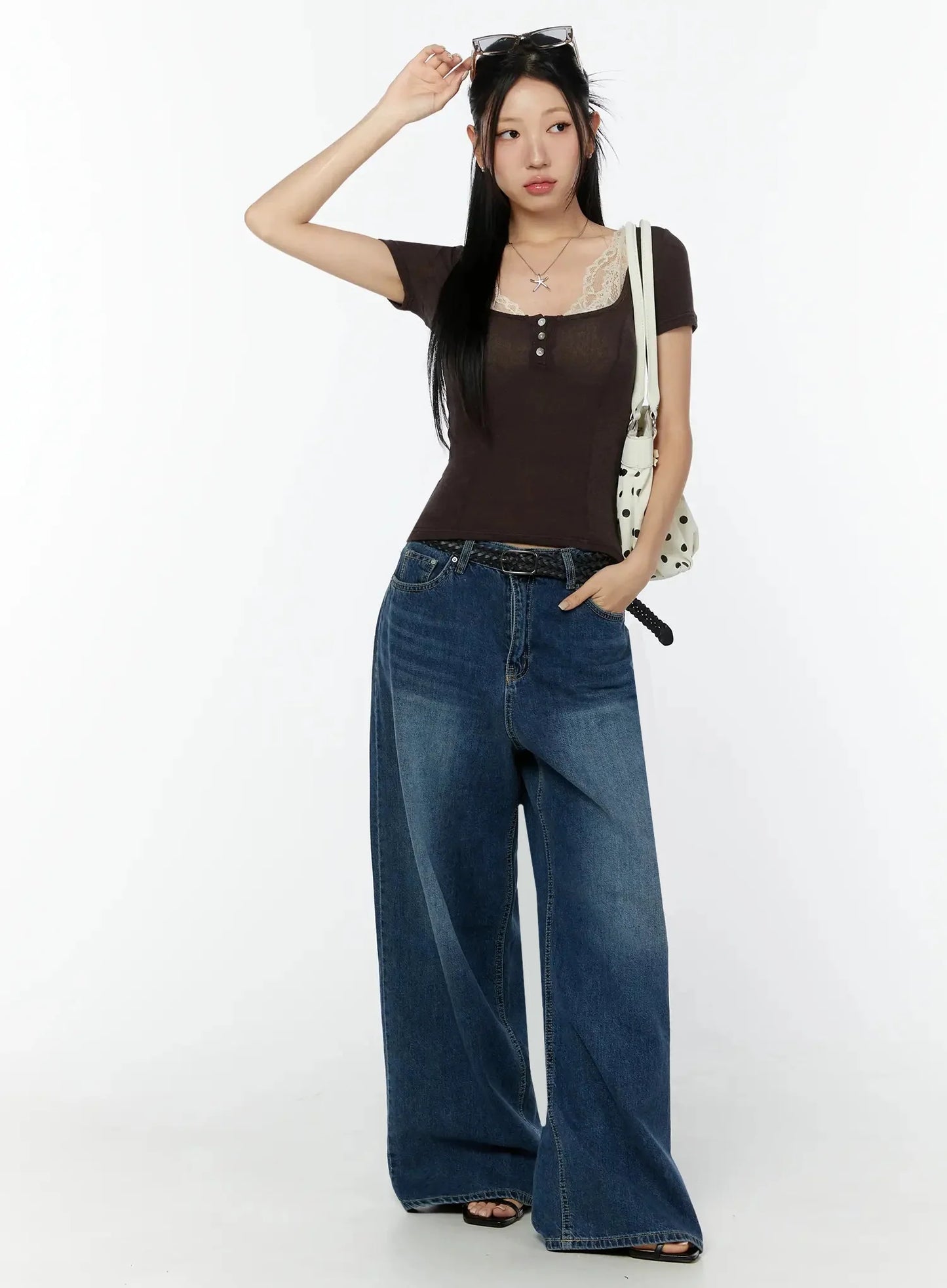 Amos Wide-Leg Washed Jeans IU522